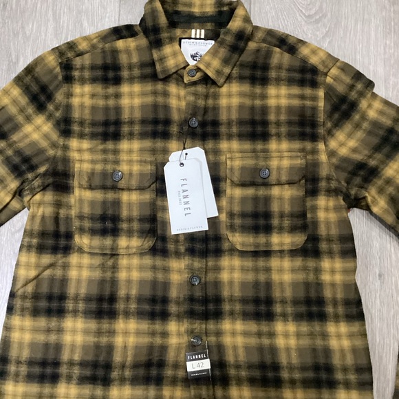 DENIM & FLOWER Flannel $59 NWT Button Up Shirt Burnt Yellow Wu Tang Snoop Dog - Picture 2 of 10